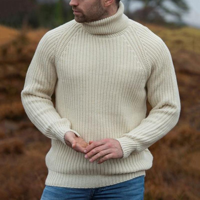Herren Grobstrick-Pullover mit hochklappbarem Rollkragen R&B
