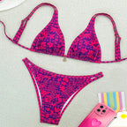 Damen Triangel-Bikini-Set mit schimmerndem Blütenmuster und verstellbaren Trägern R&B