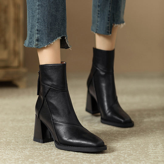 Damen elegante Stiefeletten mit modischem Blockabsatz und seitlichem Reißverschluss R&B