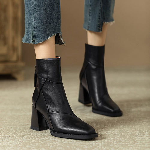 Damen elegante Stiefeletten mit modischem Blockabsatz und seitlichem Reißverschluss R&B