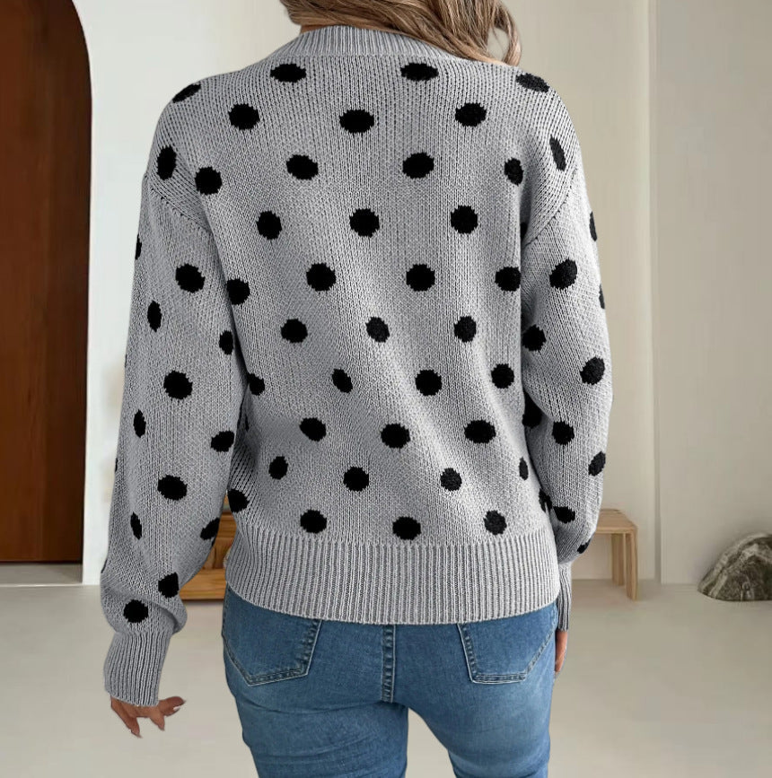 Damen Grobstrickpullover mit gepunktetem Muster und lässigem Schnitt R&B