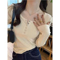 Damen Langarmshirt mit Knopfleiste und feiner Rippstruktur
