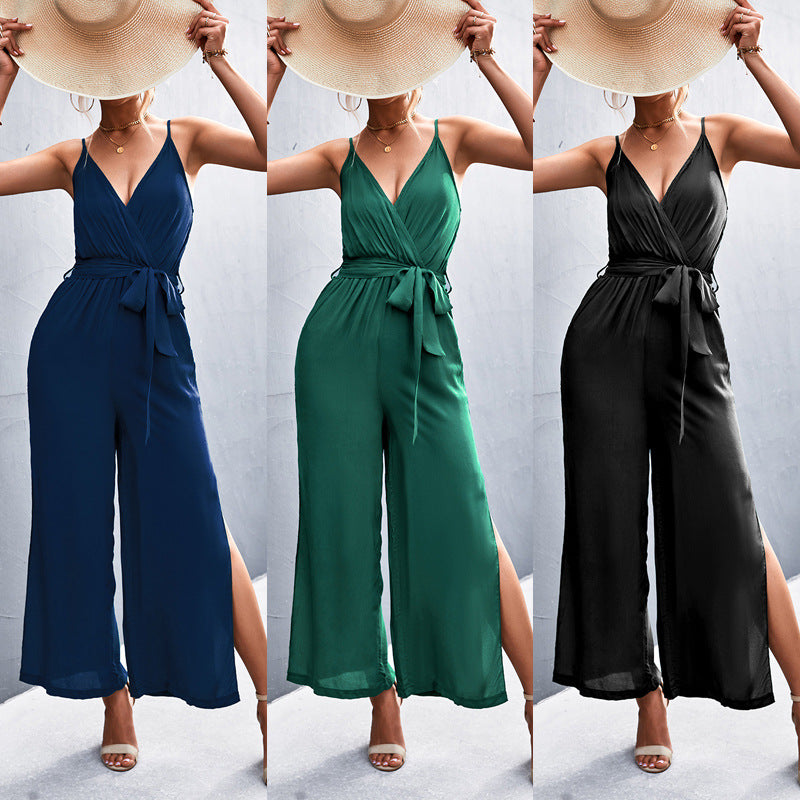 Damen eleganter Jumpsuit mit asymmetrischem Design und seitlichen Schlitzdetails R&B