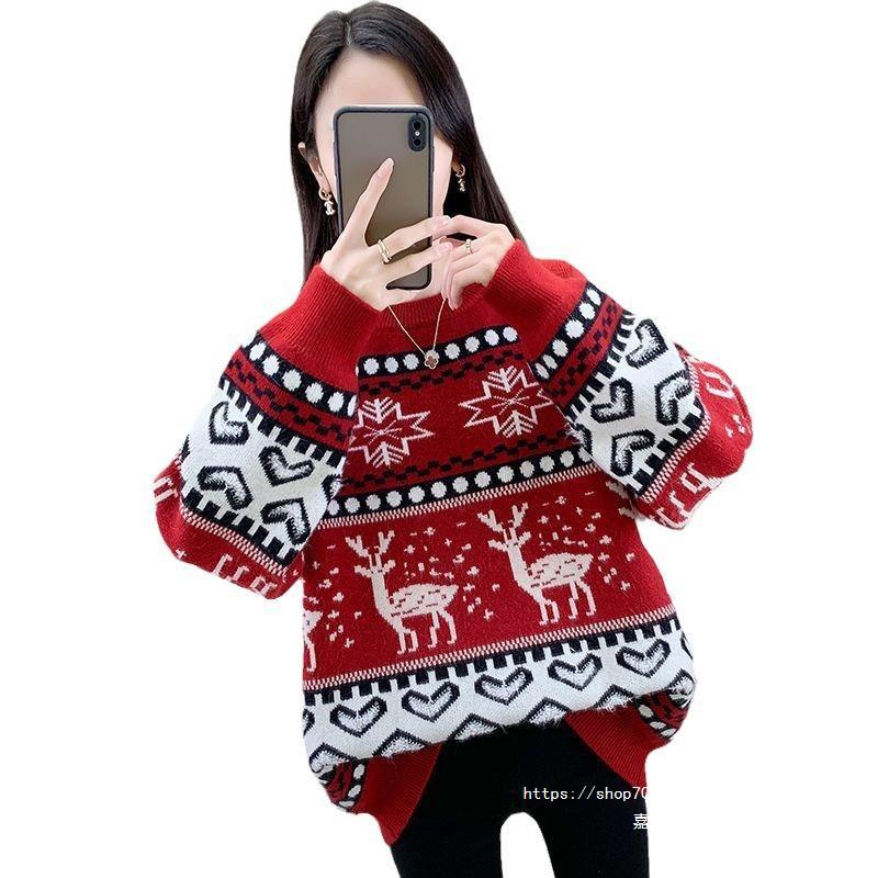 Damen Grobstrickpullover mit festlichem Rentiermotiv und modernem Design R&B