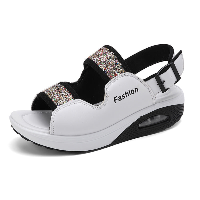 Damen nan Komfort-Keilsandale mit sichtbarer Luftkammer, verstellbaren Riemen und Glitzerbesatz R&B