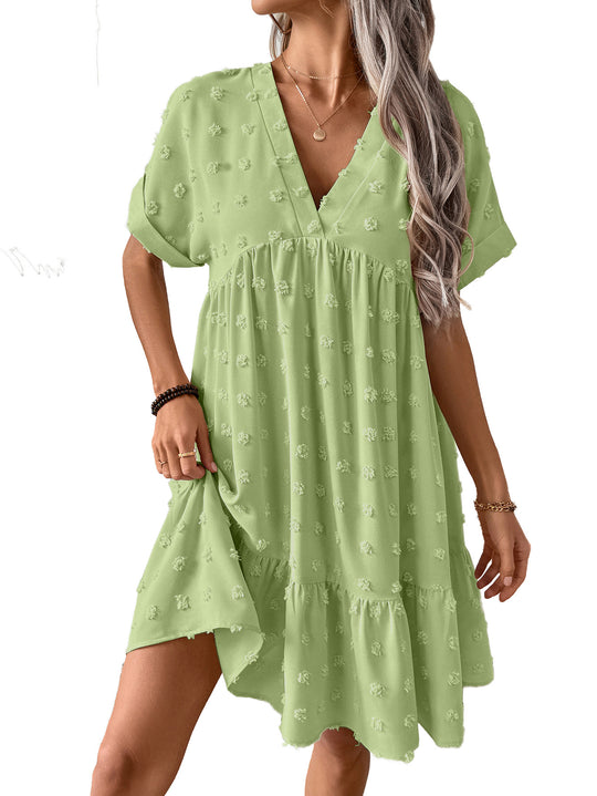 Damen Verspieltes Sommerkleid mit V-Ausschnitt und Rüschensaum R&B