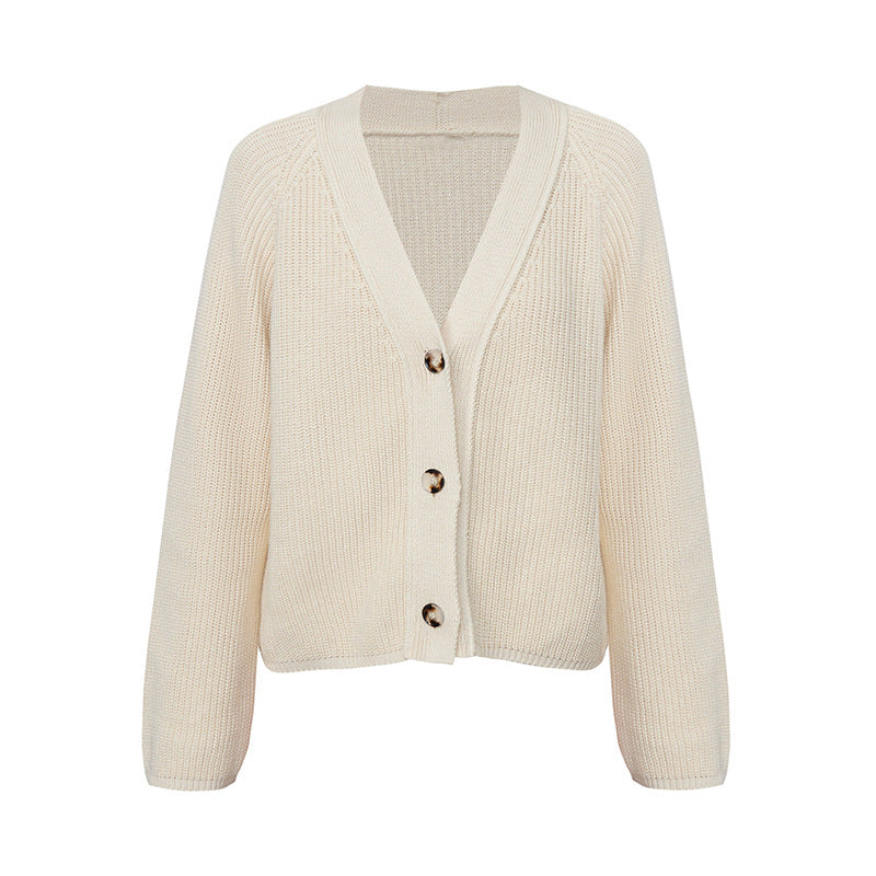 Damen Strickjacke mit großem V-Ausschnitt und Knopfverschluss R&B