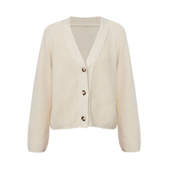 Damen Strickjacke mit großem V-Ausschnitt und Knopfverschluss R&B