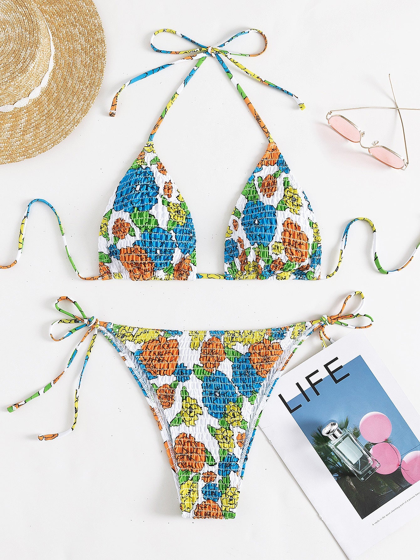 Damen Triangel-Bikini mit strukturierter Oberfläche und floralen Akzenten R&B