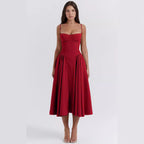 Damen Midikleid mit knöpfbarem Oberteil und schwingendem Rock R&B