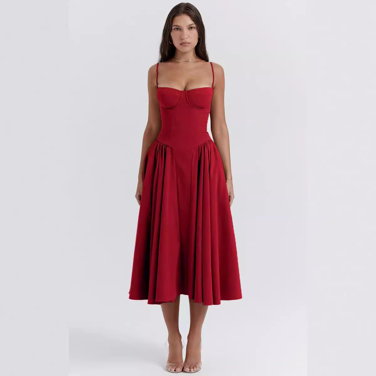 Damen Midikleid mit knöpfbarem Oberteil und schwingendem Rock R&B