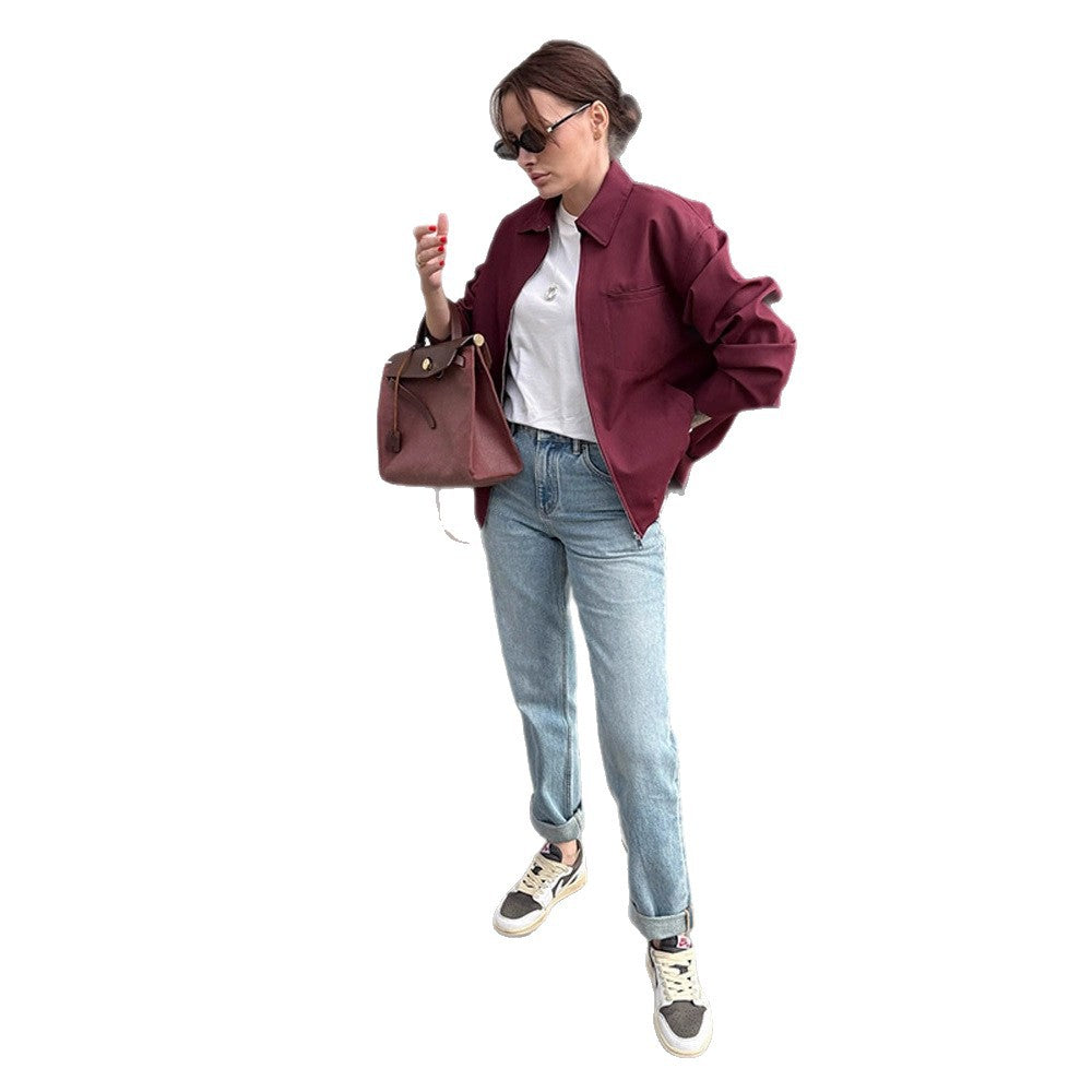 Damen modische Oversized-Jacke mit praktischem Reißverschluss R&B