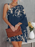 Damen asymmetrisches Kleid mit floralem Print und schulterfreiem Design R&B