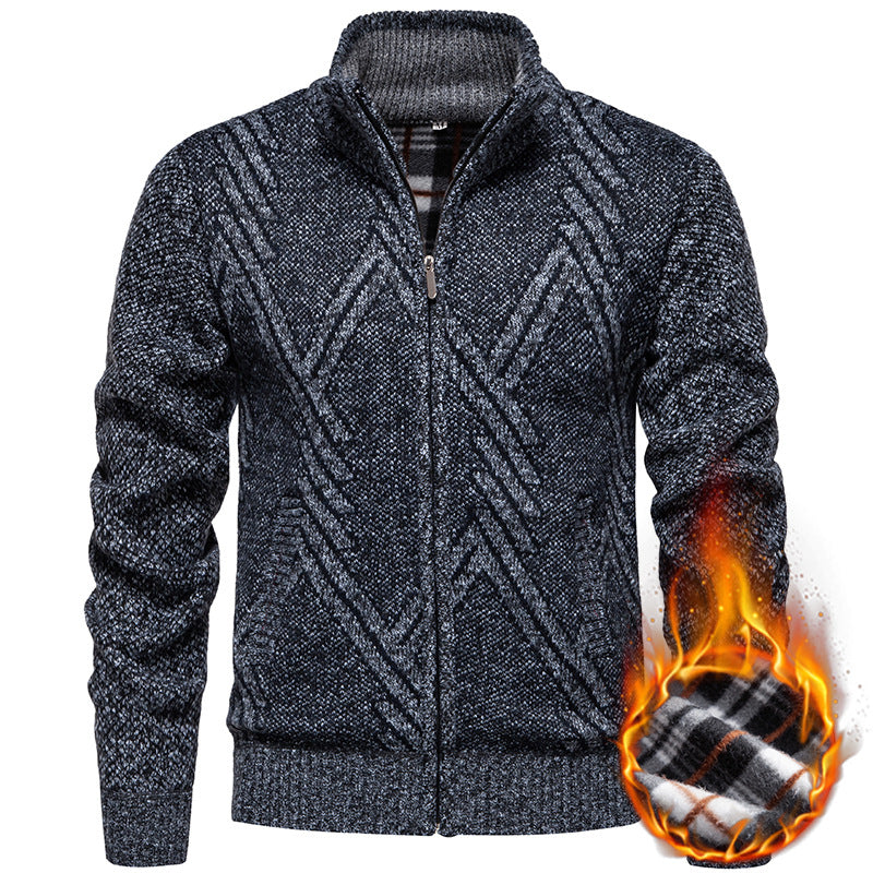 Herren sportliche Strickjacke mit modernem Zopfmuster R&B