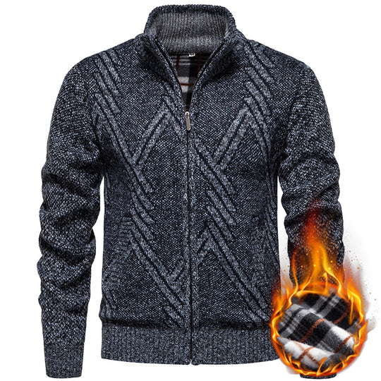 Herren sportliche Strickjacke mit modernem Zopfmuster R&B