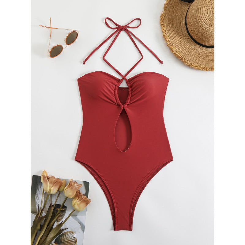 Damen Einteiliger Badeanzug mit modischem Cut-Out-Design und trägerlosem Oberteil R&B