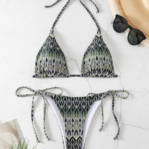 Damen Triangel-Bikini mit verspieltem Schlangenmuster R&B