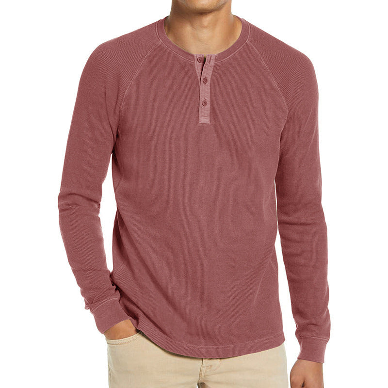 Herren Langarm-Henley-Shirt aus atmungsaktivem Baumwollmix mit Knopfleiste R&B