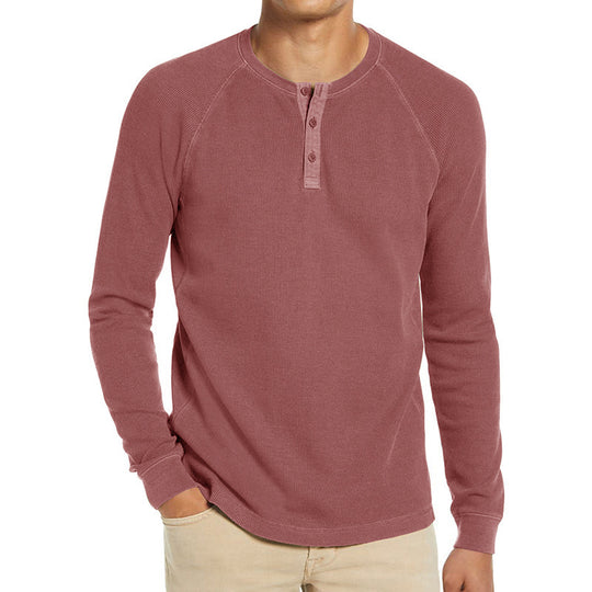 Herren Langarm-Henley-Shirt aus atmungsaktivem Baumwollmix mit Knopfleiste R&B