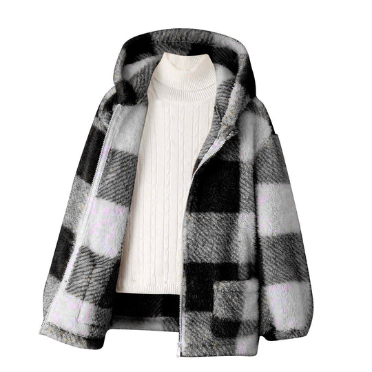 Damen Fleecejacke mit kariertem Muster und praktischen Taschen R&B