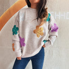 Damen Strickpullover mit bunten Funkelblumen R&B