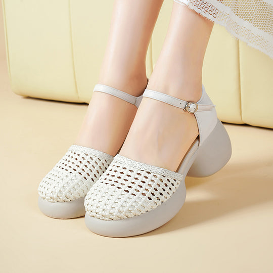 Damen Plateau-Sandaletten mit geflochtenem Design und komfortablem Ankle Strap R&B