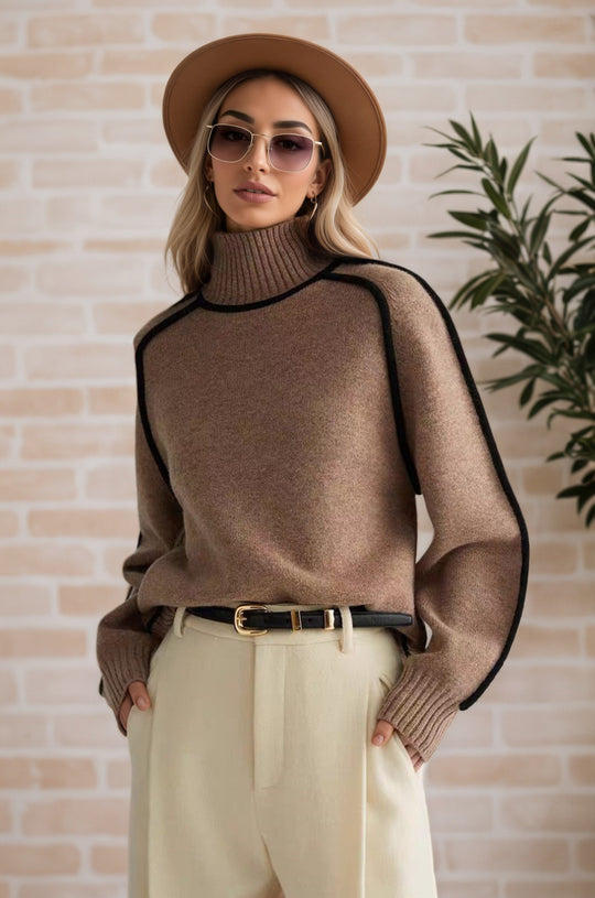Damen Pullover mit hohem Kragen und Volumenärmeln R&B