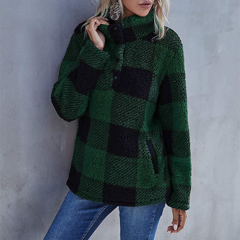 Damen Gemusterte Teddyjacke mit modernem Kragen und praktischen Taschen R&B