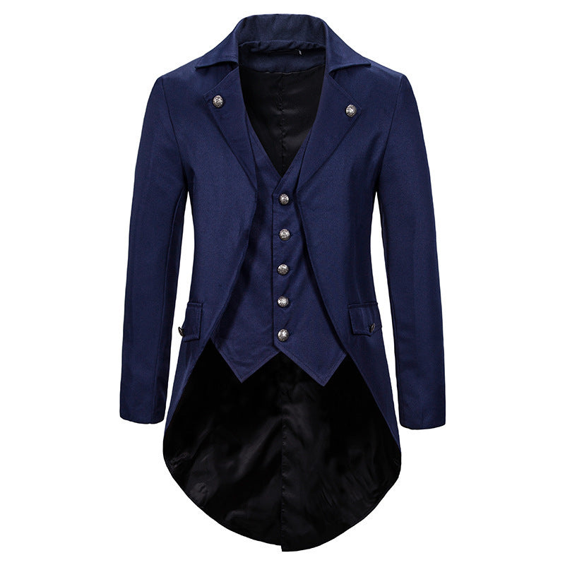 Herren eleganter Steampunk-Sakko mit asymmetrischem Schnitt und edlen Details R&B
