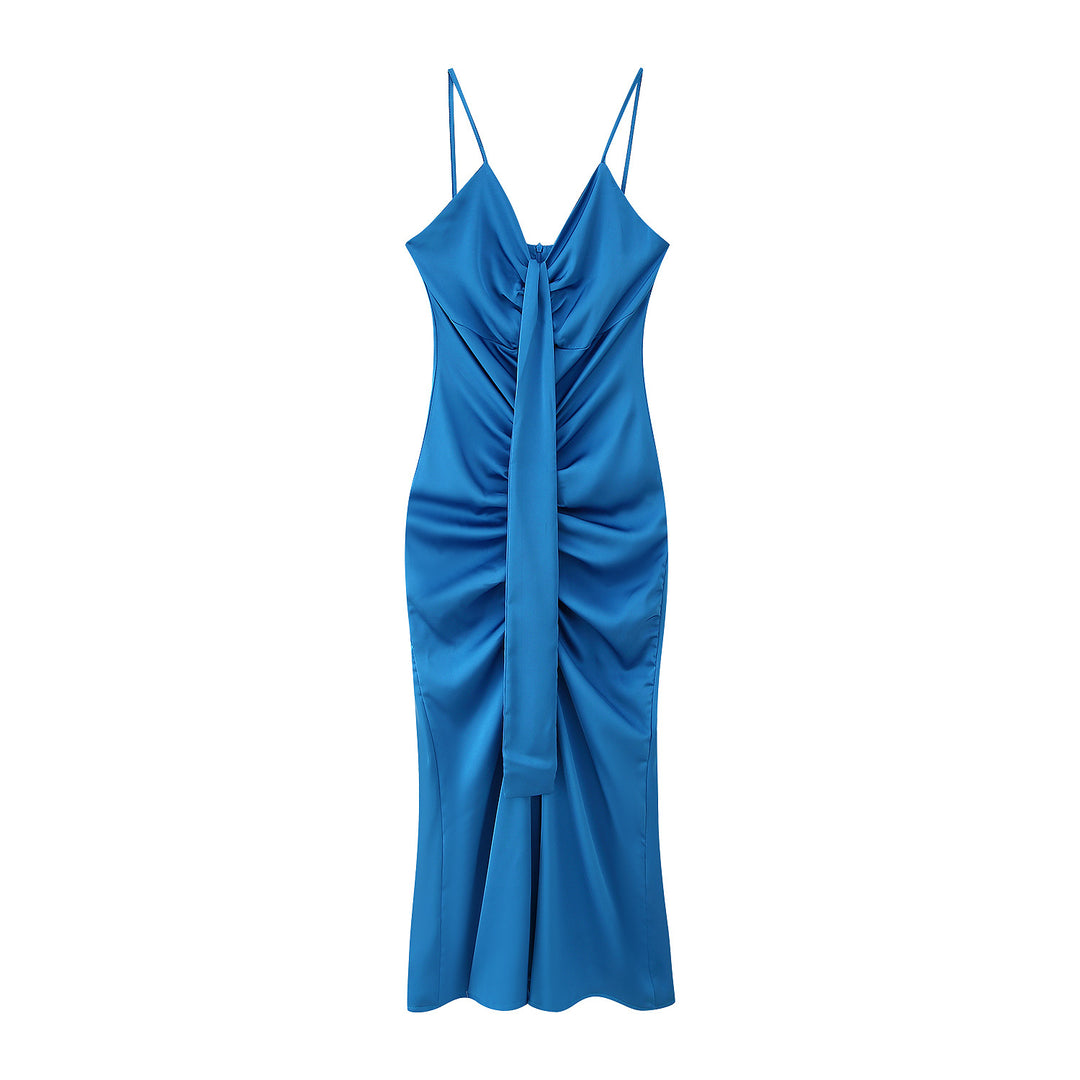 Damen figurbetontes langes Kleid mit elegantem Wickeldesign R&B