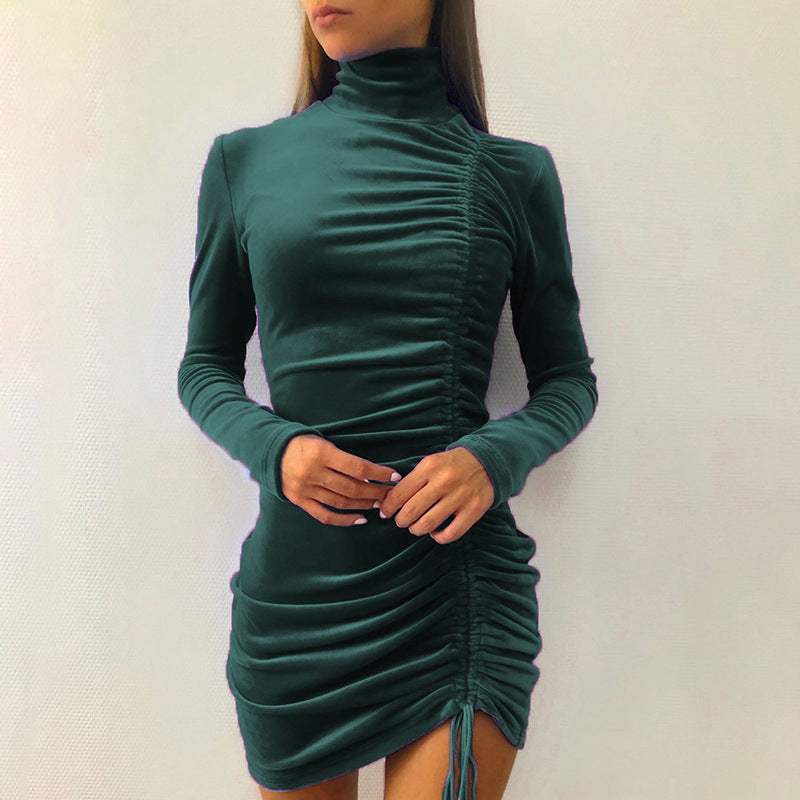 Damen Minikleid mit gerüschtem Design und hohem Kragen R&B