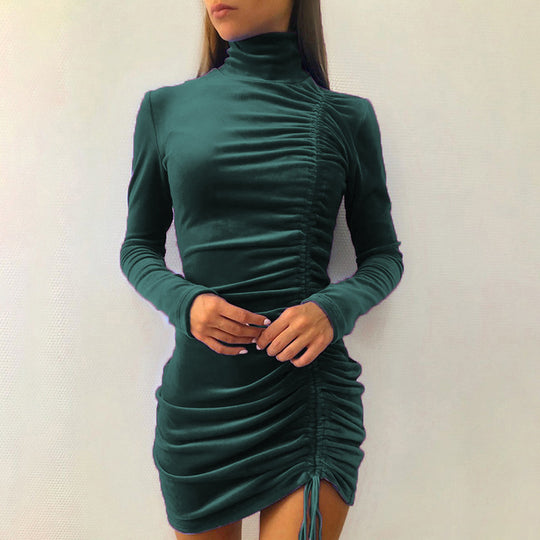 Damen Minikleid mit gerüschtem Design und hohem Kragen R&B