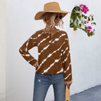 Damen Langarmshirt mit dekorativem Knopfleisten-Design und modernem Batikmuster R&B