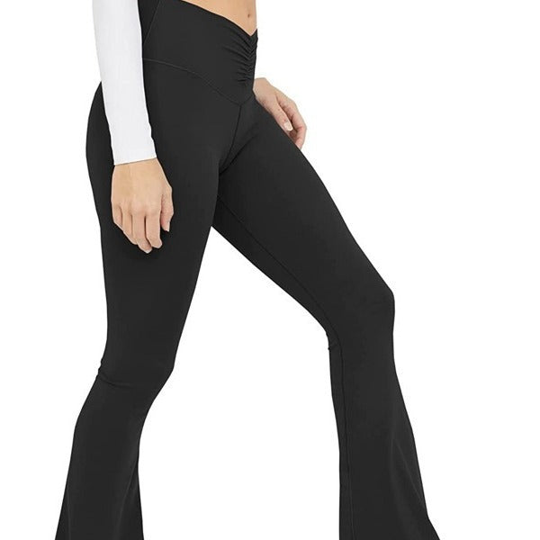 Damen Hohe Taille Flared Leggings mit Raffungen R&B