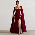 Damen Elegantes Maxikleid mit abnehmbarem Cape und seitlichem Schlitz R&B