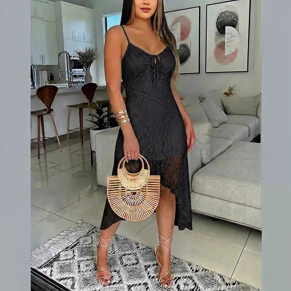 Damen Spitzenkleid mit romantischem Design und verstellbaren Spaghettiträgern R&B