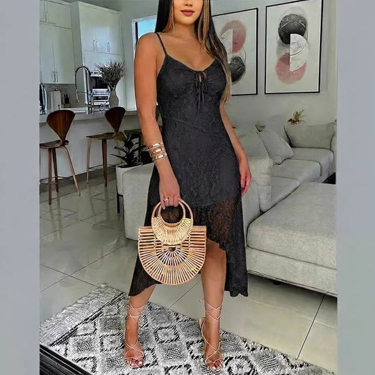 Damen Spitzenkleid mit romantischem Design und verstellbaren Spaghettiträgern R&B