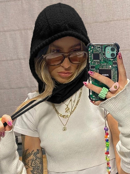 Damen modisches Strickoberteil mit Kapuze und langen Ärmeln R&B