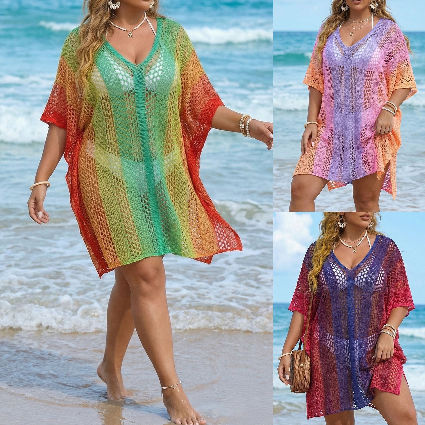 Damen luftiger Häkel-Strandüberwurf R&B 1779788068