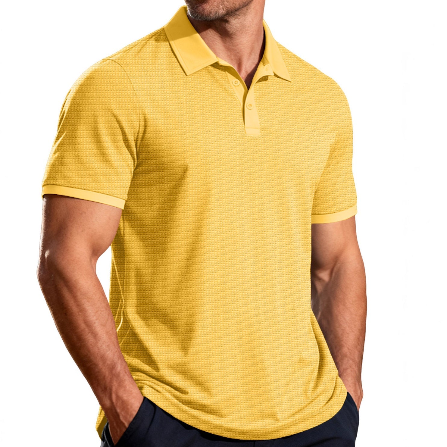 Herren nan strukturiertes Piqué-Kurzarm-Poloshirt mit Hemdkragen R&B