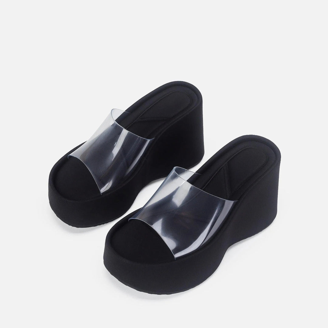 R&B | Translucent platform sandals with ankle strap