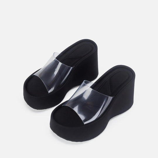R&B | Translucent platform sandals with ankle strap