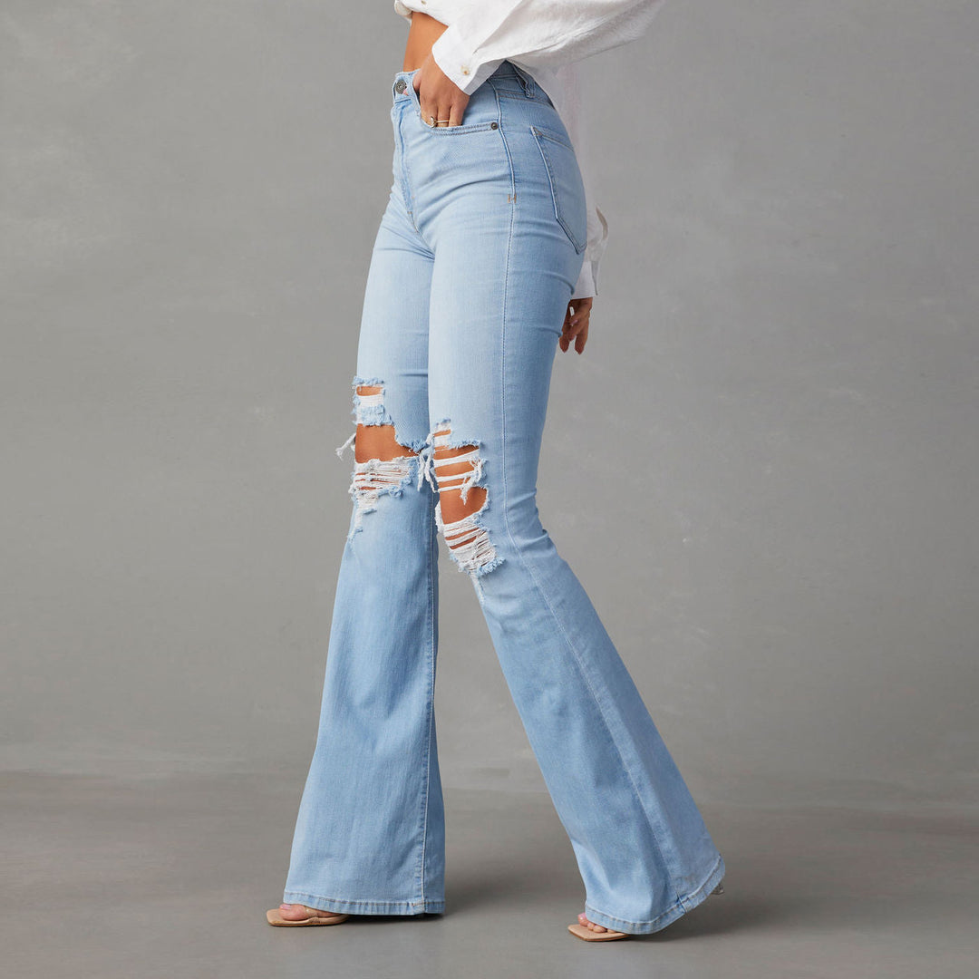 Damen Flared Jeans mit hohen Rissen und hohem Bund R&B
