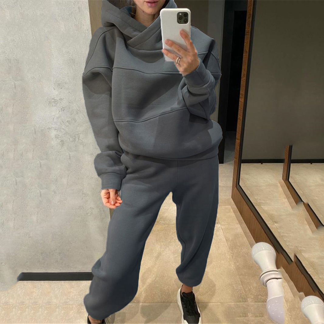 Damen lässiges Hooded Sweatset mit Ziernähten R&B