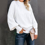Damen Strickpullover mit hohem Kragen und strukturiertem Kabelmuster R&B