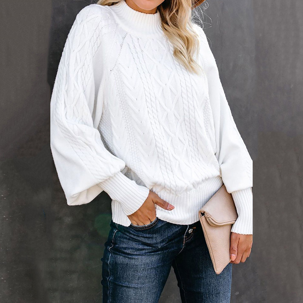 Damen Strickpullover mit hohem Kragen und strukturiertem Kabelmuster R&B