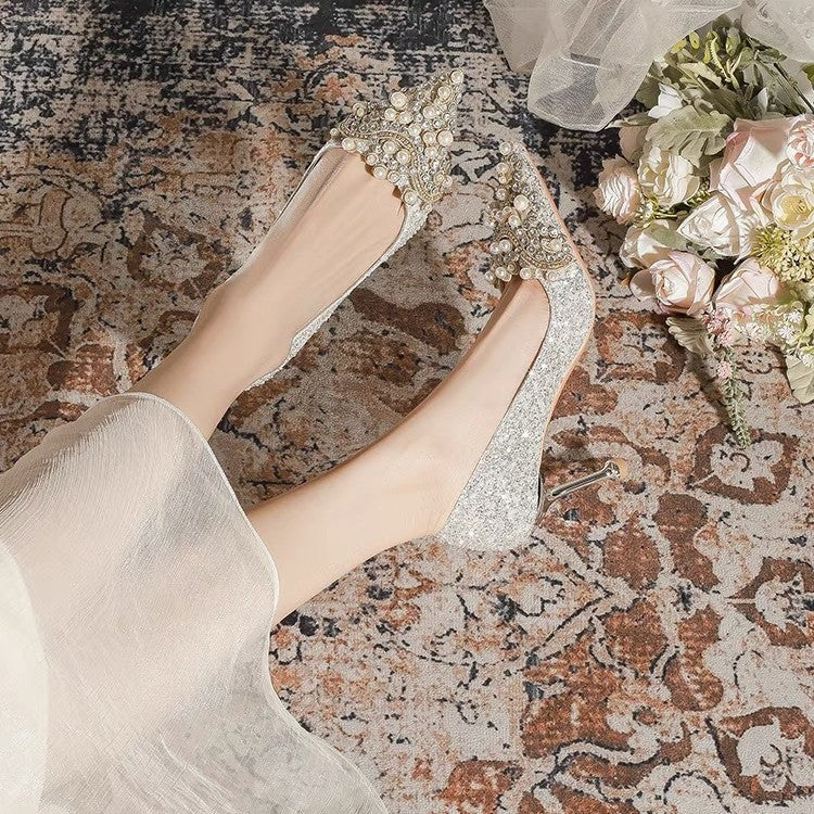 Damen Glamouröse Pumps mit strassbesetzten Perlenverzierungen R&B