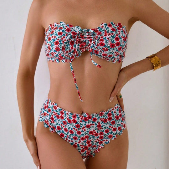 Damen Bikini-Set mit romantischem Rüschendesign und floralem Muster R&B