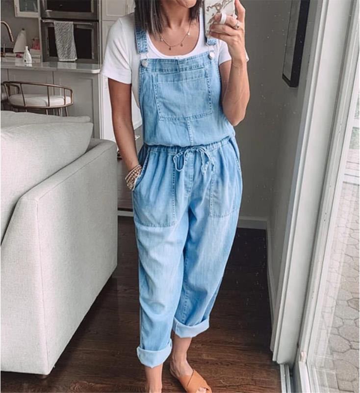 Damen Denim-Overall mit verstellbaren Trägern