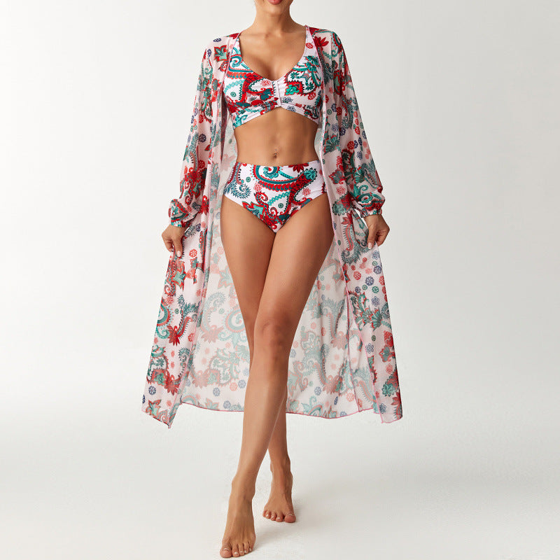 Damen Bikiniset mit farbenfrohem Design und transparenter Strandumhüllung R&B